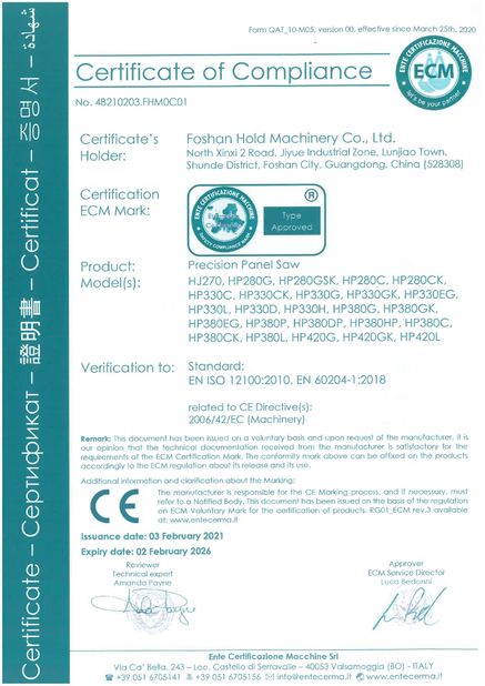 Çin Foshan Hold Machinery Co., Ltd. Sertifikalar